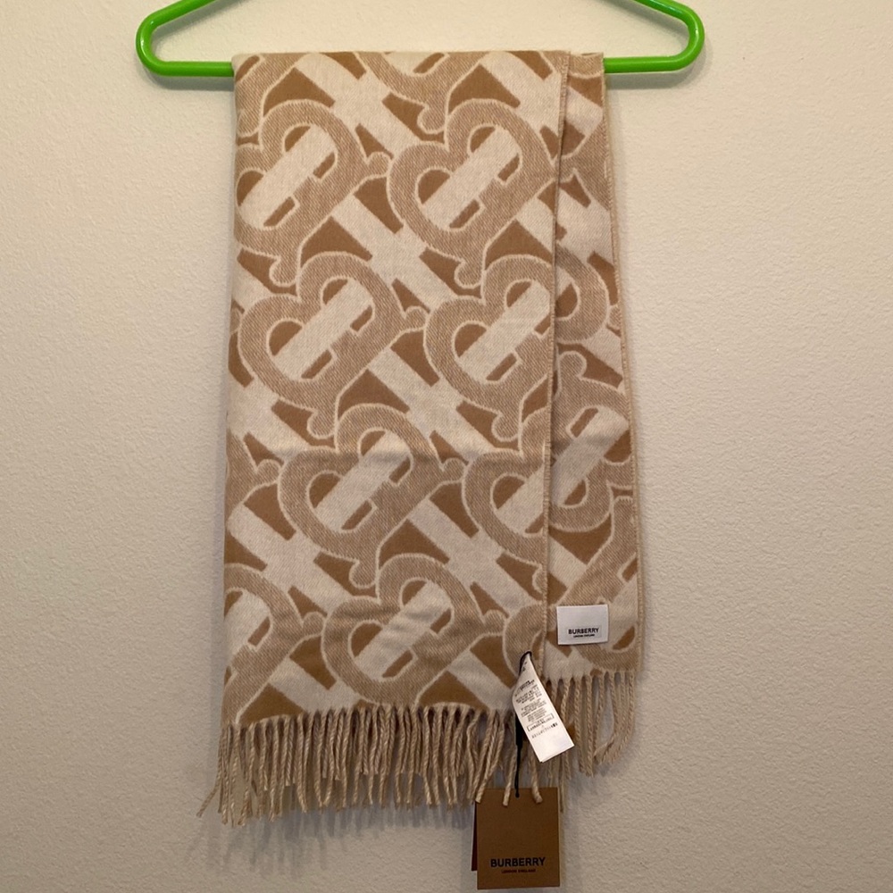 Authentic Burberry TB monogram jacquard cashmere scarf, NWT